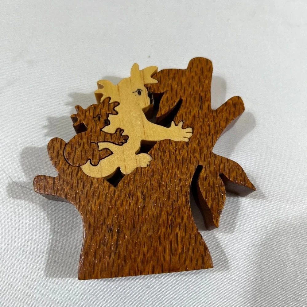 Vintage Artisan‎ Koala Bear Wood Puzzle Figurine Hand Carved Signed 3 Piece Art